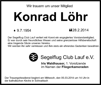 Traueranzeige von Konrad Löhr von Pegnitz-Zeitung
